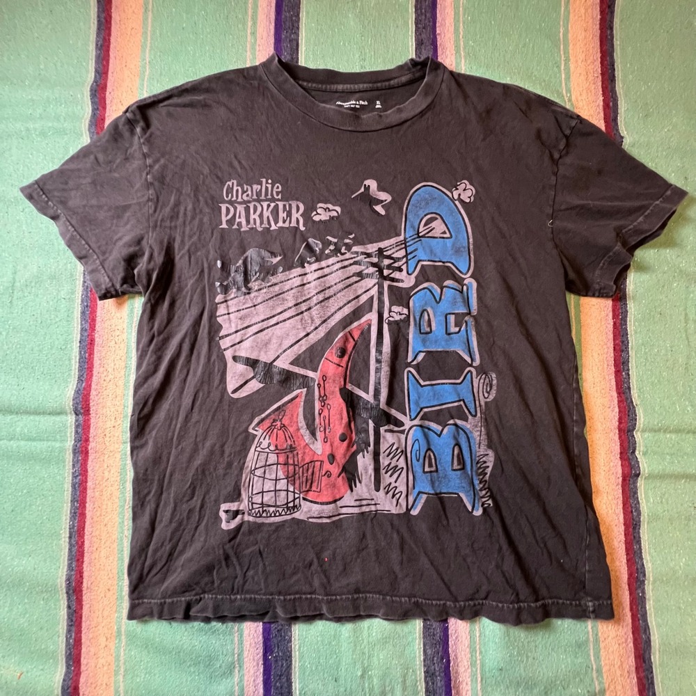 Abercrombie & Fitch Charlie Parker Bird T-Shirt Mens XL Black Graphic Jazz Tee